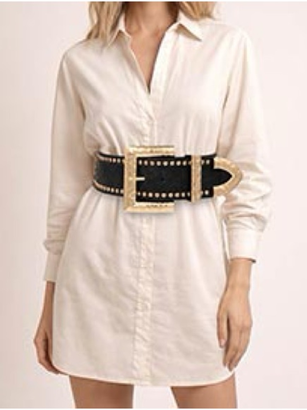 Black Wide Western Studded Belt with Gold Buckle